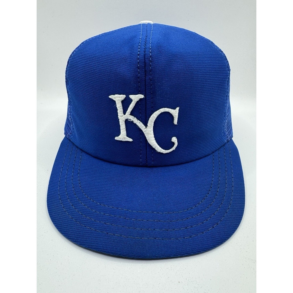 VTG Kansas City Royals KC Trucker Hat Par Cap Made USA MLB Snapback Blue